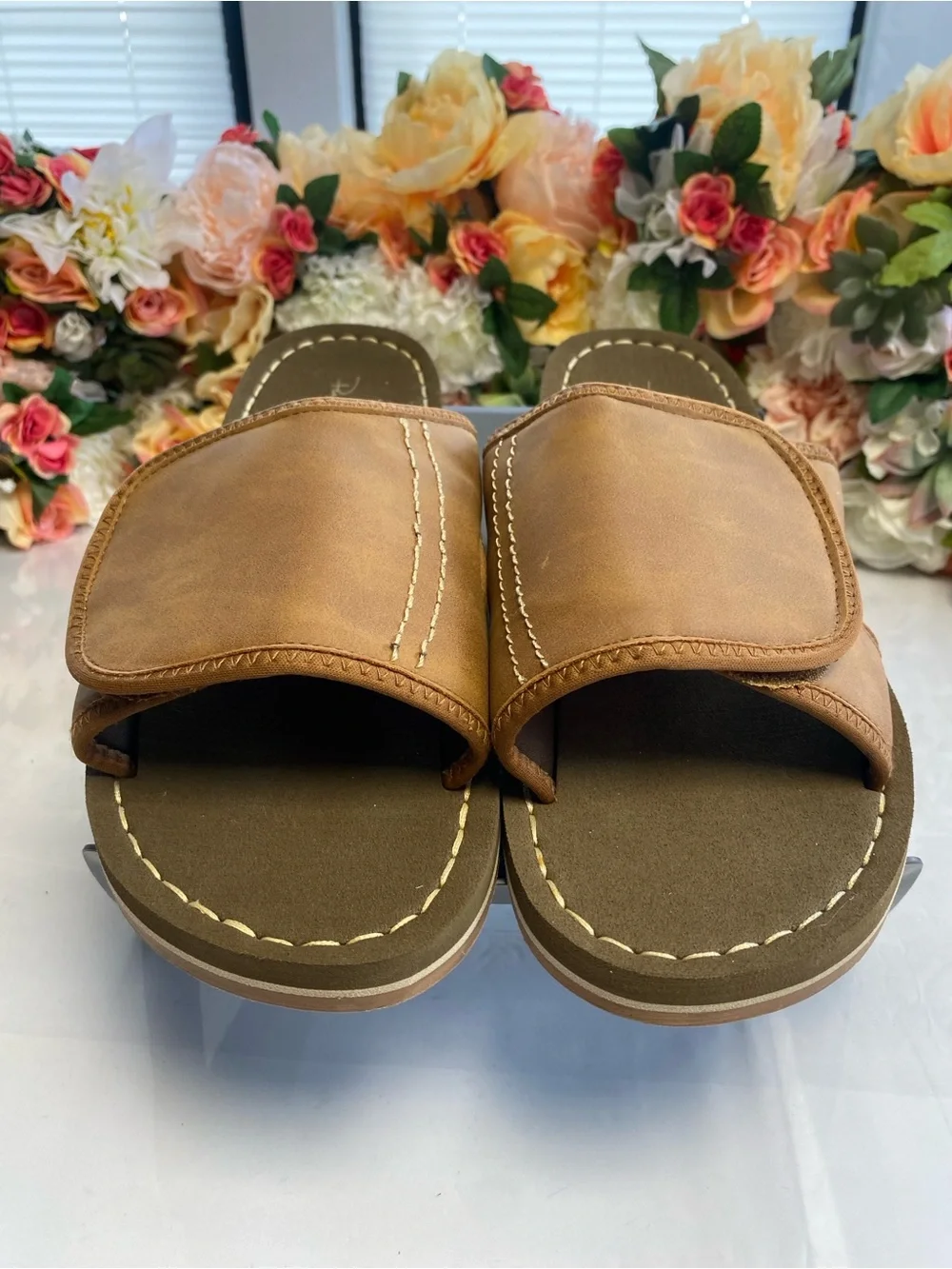 Panama Jack Adjustable Hook & Loop Slide Sandals Brown XL 12-13